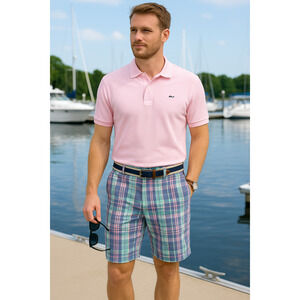 Vineyard Vines 9” Plaid Breaker Shorts Men’s Size 28 – Preppy Madras Blue Pink